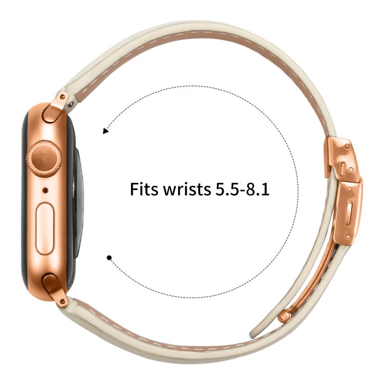 For Apple Watch 42mm / 41mm / 40mm / 38mm Lychee Texture Rose Gold Turtle Back Buckle Leather Watch Band(Creamy White) - free shipping - PMC TechLife - Order now!