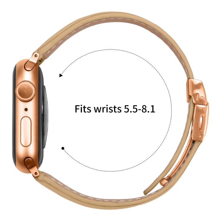 For Apple Watch 42mm / 41mm / 40mm / 38mm Lychee Texture Rose Gold Turtle Back Buckle Leather Watch Band(Camel) - free shipping - PMC TechLife - Order now!