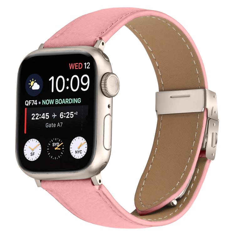 For Apple Watch 42mm / 41mm / 40mm / 38mm Lychee Texture Starlight Turtle Back Buckle Leather Watch Band(Pink) - Watch Bands by PMC TechLife | Online Shopping South Africa | PMC TechLife | Buy Now Pay Later Mobicred