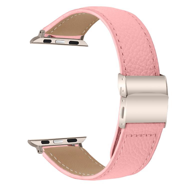 For Apple Watch 42mm / 41mm / 40mm / 38mm Lychee Texture Starlight Turtle Back Buckle Leather Watch Band(Pink) - Watch Bands by PMC TechLife | Online Shopping South Africa | PMC TechLife | Buy Now Pay Later Mobicred