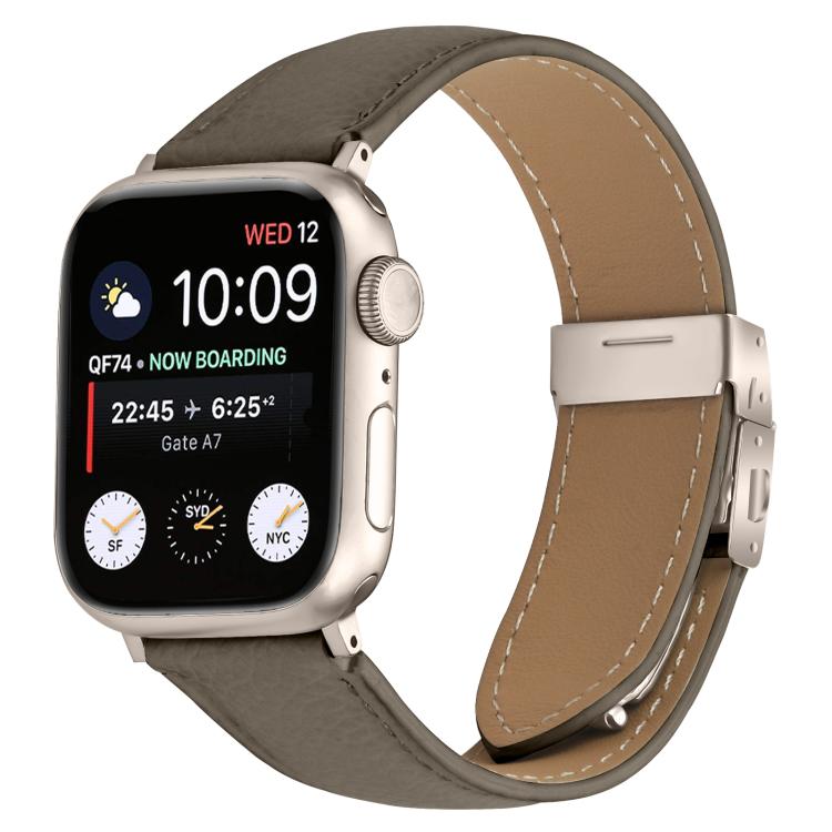 For Apple Watch 42mm / 41mm / 40mm / 38mm Lychee Texture Starlight Turtle Back Buckle Leather Watch Band(Gray) - Watch Bands by PMC TechLife | Online Shopping South Africa | PMC TechLife | Buy Now Pay Later Mobicred