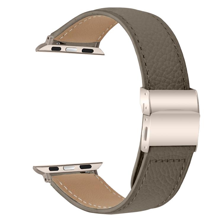For Apple Watch 42mm / 41mm / 40mm / 38mm Lychee Texture Starlight Turtle Back Buckle Leather Watch Band(Gray) - Watch Bands by PMC TechLife | Online Shopping South Africa | PMC TechLife | Buy Now Pay Later Mobicred