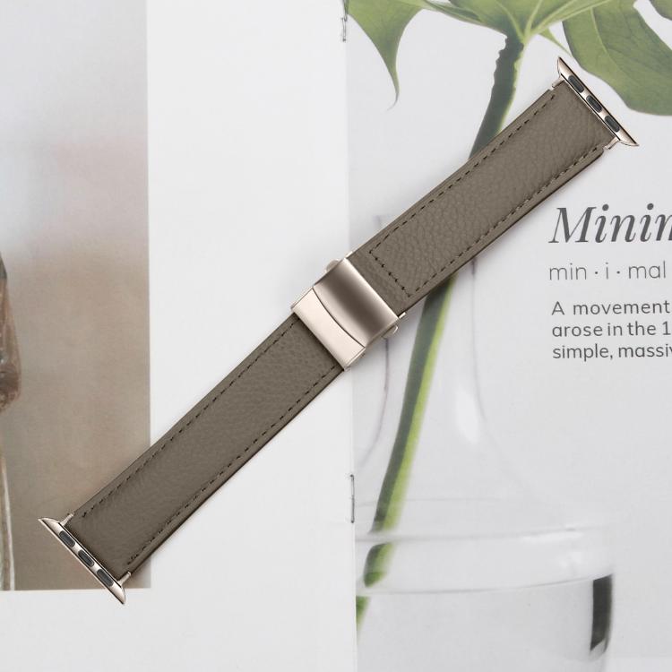 For Apple Watch 42mm / 41mm / 40mm / 38mm Lychee Texture Starlight Turtle Back Buckle Leather Watch Band(Gray) - Watch Bands by PMC TechLife | Online Shopping South Africa | PMC TechLife | Buy Now Pay Later Mobicred