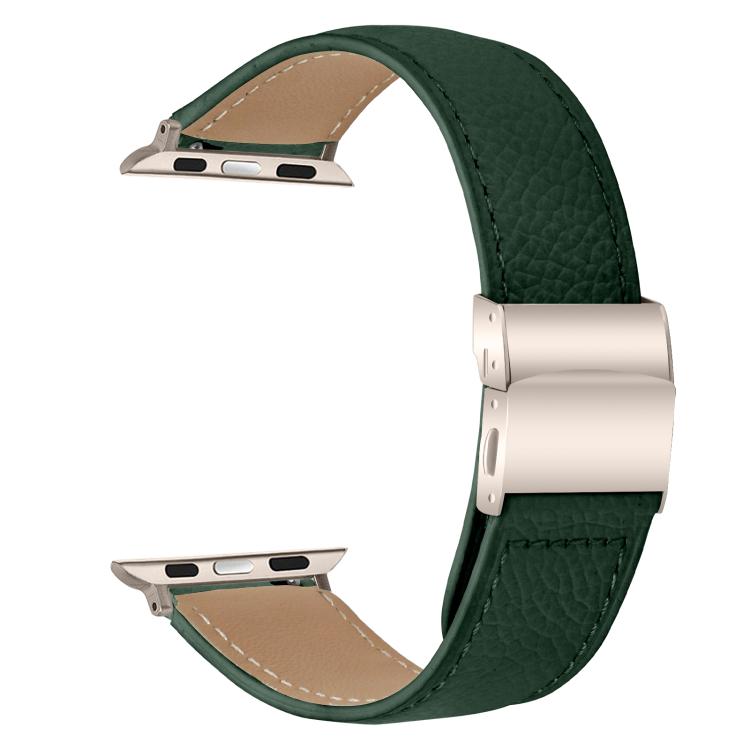 For Apple Watch 42mm / 41mm / 40mm / 38mm Lychee Texture Starlight Turtle Back Buckle Leather Watch Band(Green) - Watch Bands by PMC TechLife | Online Shopping South Africa | PMC TechLife | Buy Now Pay Later Mobicred