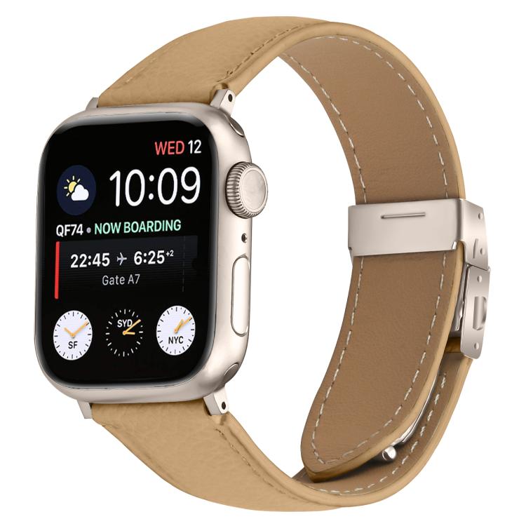 For Apple Watch 42mm / 41mm / 40mm / 38mm Lychee Texture Starlight Turtle Back Buckle Leather Watch Band(Camel) - Watch Bands by PMC TechLife | Online Shopping South Africa | PMC TechLife | Buy Now Pay Later Mobicred