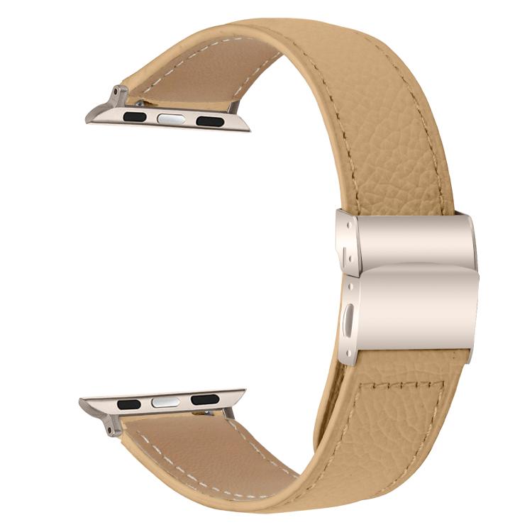For Apple Watch 42mm / 41mm / 40mm / 38mm Lychee Texture Starlight Turtle Back Buckle Leather Watch Band(Camel) - Watch Bands by PMC TechLife | Online Shopping South Africa | PMC TechLife | Buy Now Pay Later Mobicred