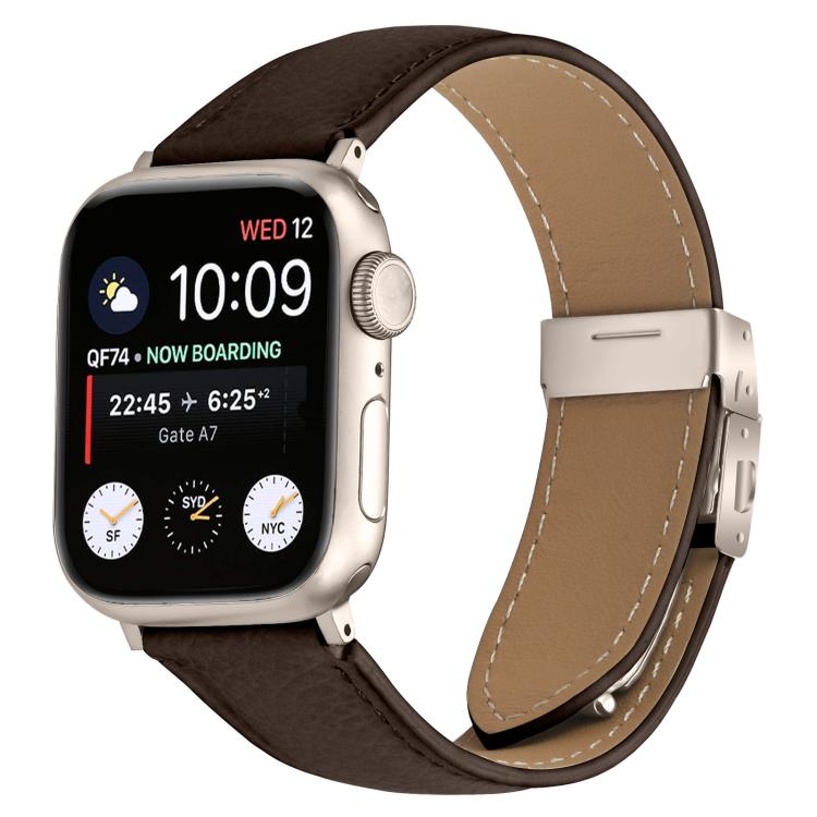 For Apple Watch 46mm / 49mm / 45mm / 44mm Lychee Texture Starlight Turtle Back Buckle Leather Watch Band(Coffee Color) - Watch Bands by PMC TechLife | Online Shopping South Africa | PMC TechLife | Buy Now Pay Later Mobicred