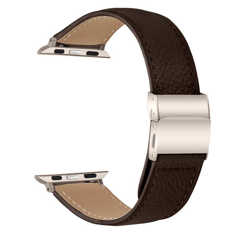 For Apple Watch 46mm / 49mm / 45mm / 44mm Lychee Texture Starlight Turtle Back Buckle Leather Watch Band(Coffee Color) - Watch Bands by PMC TechLife | Online Shopping South Africa | PMC TechLife | Buy Now Pay Later Mobicred