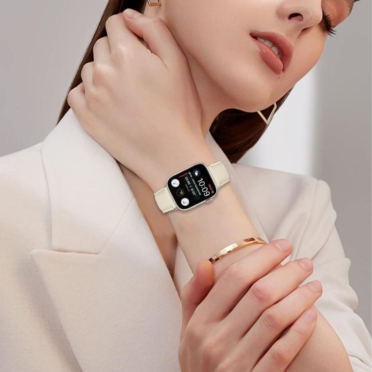 For Apple Watch 46mm / 49mm / 45mm / 44mm Lychee Texture Starlight Turtle Back Buckle Leather Watch Band(Creamy White) - Watch Bands by PMC TechLife | Online Shopping South Africa | PMC TechLife | Buy Now Pay Later Mobicred