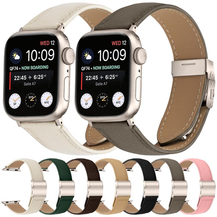 For Apple Watch 42mm / 41mm / 40mm / 38mm Lychee Texture Starlight Turtle Back Buckle Leather Watch Band(Coffee Color) - Watch Bands by PMC TechLife | Online Shopping South Africa | PMC TechLife | Buy Now Pay Later Mobicred