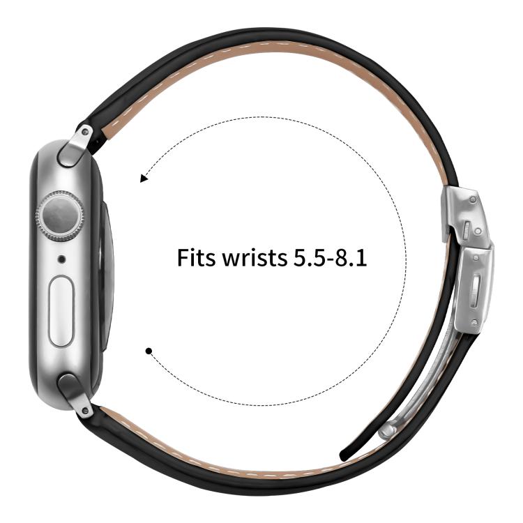 For Apple Watch 46mm / 49mm / 45mm / 44mm Lychee Texture Silver Turtle Back Buckle Leather Watch Band(Black) - free shipping - PMC TechLife - Order now!