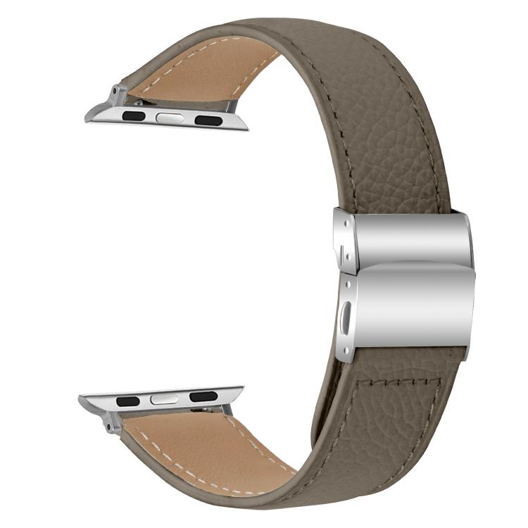For Apple Watch 46mm / 49mm / 45mm / 44mm Lychee Texture Silver Turtle Back Buckle Leather Watch Band(Gray) - free shipping - PMC TechLife - Order now!