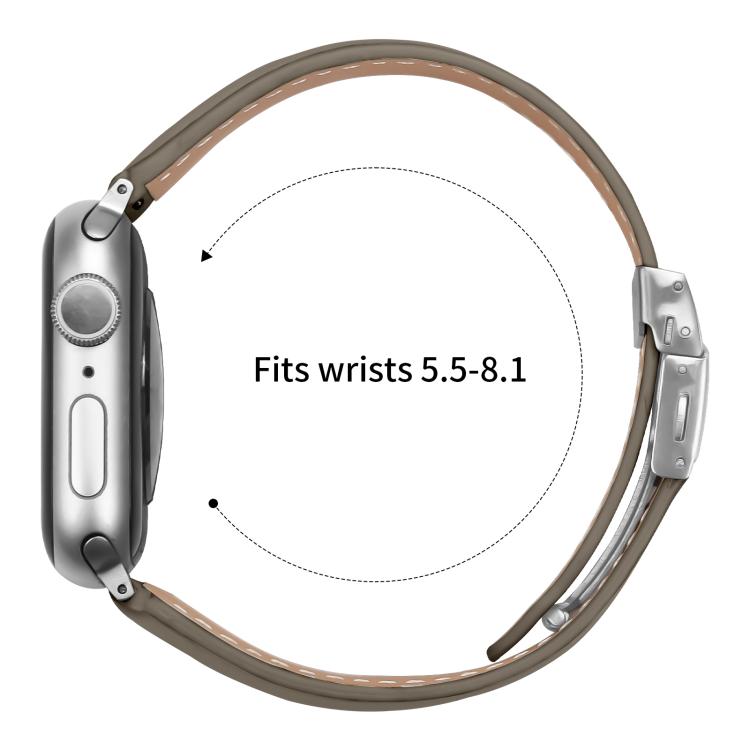 For Apple Watch 46mm / 49mm / 45mm / 44mm Lychee Texture Silver Turtle Back Buckle Leather Watch Band(Gray) - free shipping - PMC TechLife - Order now!