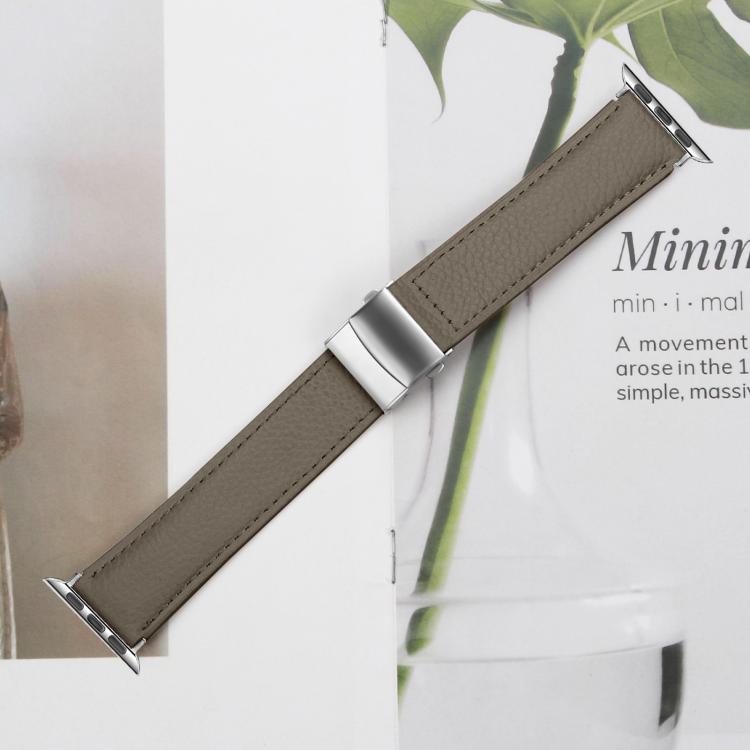 For Apple Watch 46mm / 49mm / 45mm / 44mm Lychee Texture Silver Turtle Back Buckle Leather Watch Band(Gray) - free shipping - PMC TechLife - Order now!