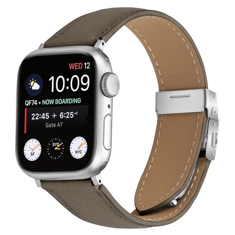 For Apple Watch 42mm / 41mm / 40mm / 38mm Lychee Texture Silver Turtle Back Buckle Leather Watch Band(Gray) - free shipping - PMC TechLife - Order now!