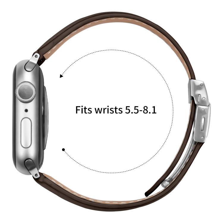 For Apple Watch 42mm / 41mm / 40mm / 38mm Lychee Texture Silver Turtle Back Buckle Leather Watch Band(Coffee Color) - free shipping - PMC TechLife - Order now!