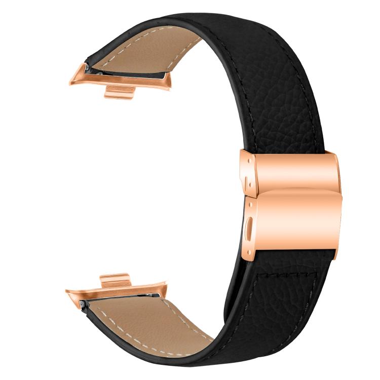 For Xiaomi Smart Bnad 9 Pro / Redmi Watch 5 Lychee Texture Rose Gold Turtle Back Buckle Leather Watch Band(Black) - free shipping - PMC TechLife - Order now!