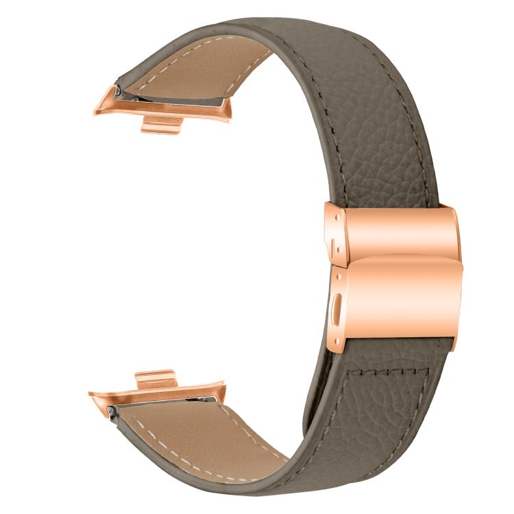 For Xiaomi Smart Bnad 9 Pro / Redmi Watch 5 Lychee Texture Rose Gold Turtle Back Buckle Leather Watch Band(Gray) - free shipping - PMC TechLife - Order now!