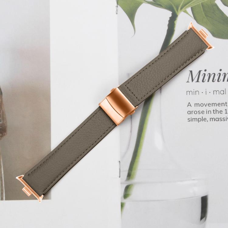 For Xiaomi Smart Bnad 9 Pro / Redmi Watch 5 Lychee Texture Rose Gold Turtle Back Buckle Leather Watch Band(Gray) - free shipping - PMC TechLife - Order now!