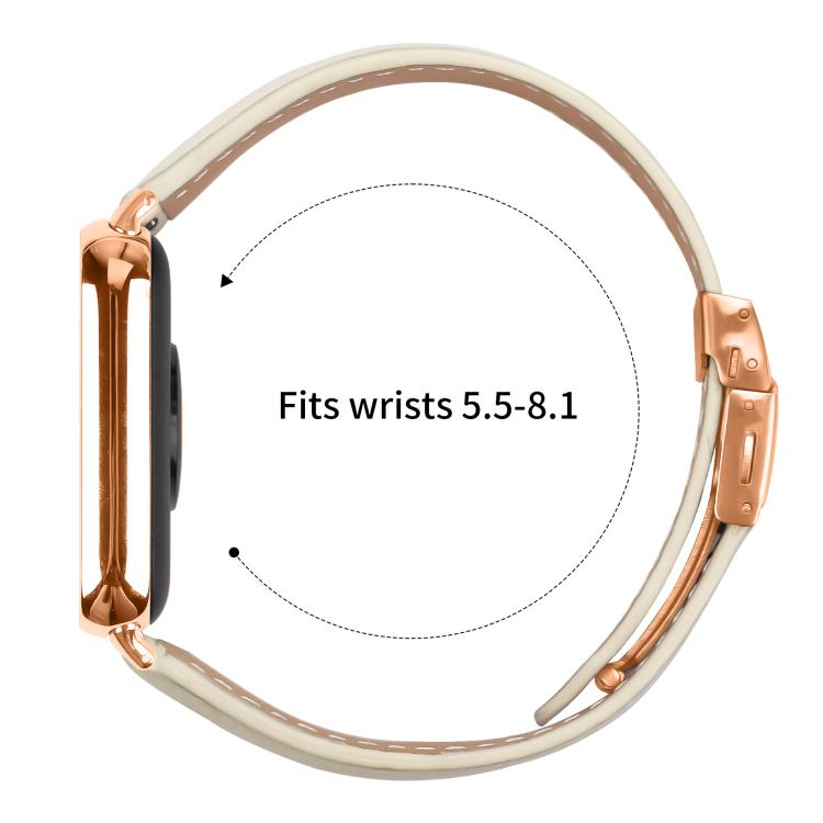 For Xiaomi Smart Bnad 9 Pro / Redmi Watch 5 Lychee Texture Rose Gold Turtle Back Buckle Leather Watch Band(Creamy White) - free shipping - PMC TechLife - Order now!