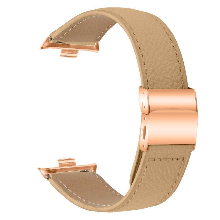 For Xiaomi Smart Bnad 9 Pro / Redmi Watch 5 Lychee Texture Rose Gold Turtle Back Buckle Leather Watch Band(Camel) - free shipping - PMC TechLife - Order now!