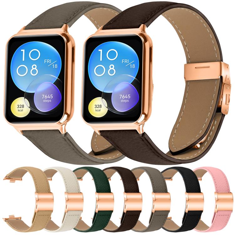 For Xiaomi Smart Bnad 9 Pro / Redmi Watch 5 Lychee Texture Rose Gold Turtle Back Buckle Leather Watch Band(Gray) - free shipping - PMC TechLife - Order now!