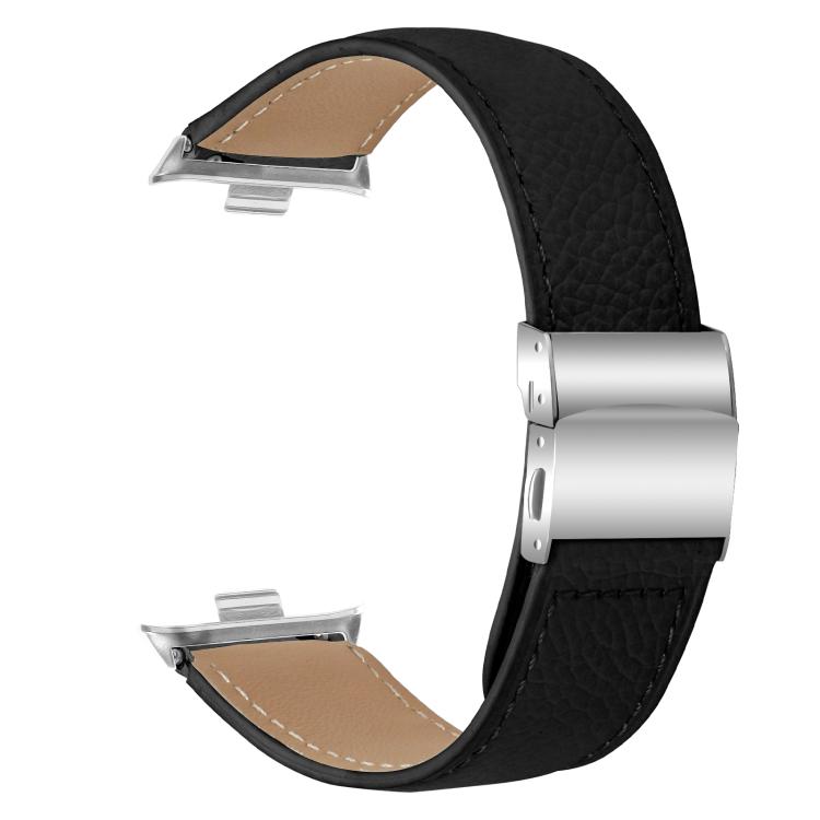 For Xiaomi Smart Bnad 9 Pro / Redmi Watch 5 Lychee Texture Silver Turtle Back Buckle Leather Watch Band(Black) - free shipping - PMC TechLife - Order now!