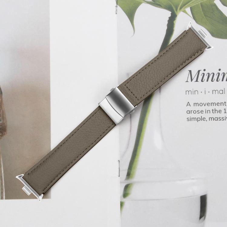 For Xiaomi Smart Bnad 9 Pro / Redmi Watch 5 Lychee Texture Silver Turtle Back Buckle Leather Watch Band(Gray) - free shipping - PMC TechLife - Order now!