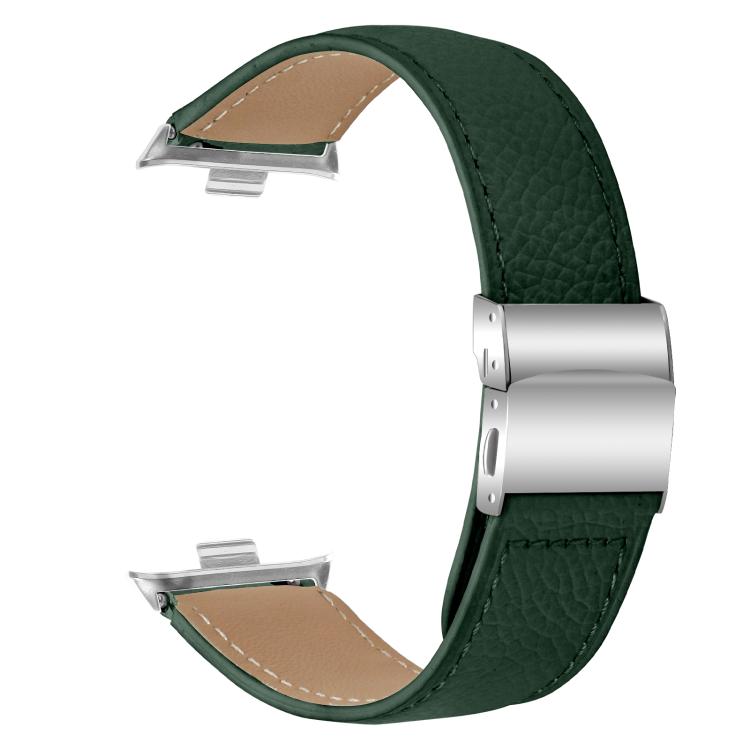 For Xiaomi Smart Bnad 9 Pro / Redmi Watch 5 Lychee Texture Silver Turtle Back Buckle Leather Watch Band(Green) - free shipping - PMC TechLife - Order now!