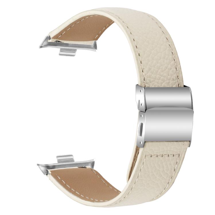 For Xiaomi Smart Bnad 9 Pro / Redmi Watch 5 Lychee Texture Silver Turtle Back Buckle Leather Watch Band(Creamy White) - free shipping - PMC TechLife - Order now!
