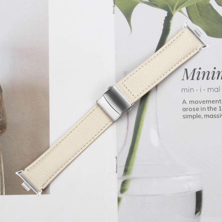 For Xiaomi Smart Bnad 9 Pro / Redmi Watch 5 Lychee Texture Silver Turtle Back Buckle Leather Watch Band(Creamy White) - free shipping - PMC TechLife - Order now!