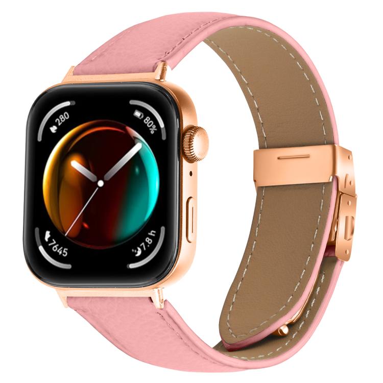 For Huawei Watch Fit 4 / Fit 4 Pro / Fit 3 Lychee Texture Rose Gold Turtle Back Buckle Leather Watch Band(Pink) - free shipping - PMC TechLife - Order now!