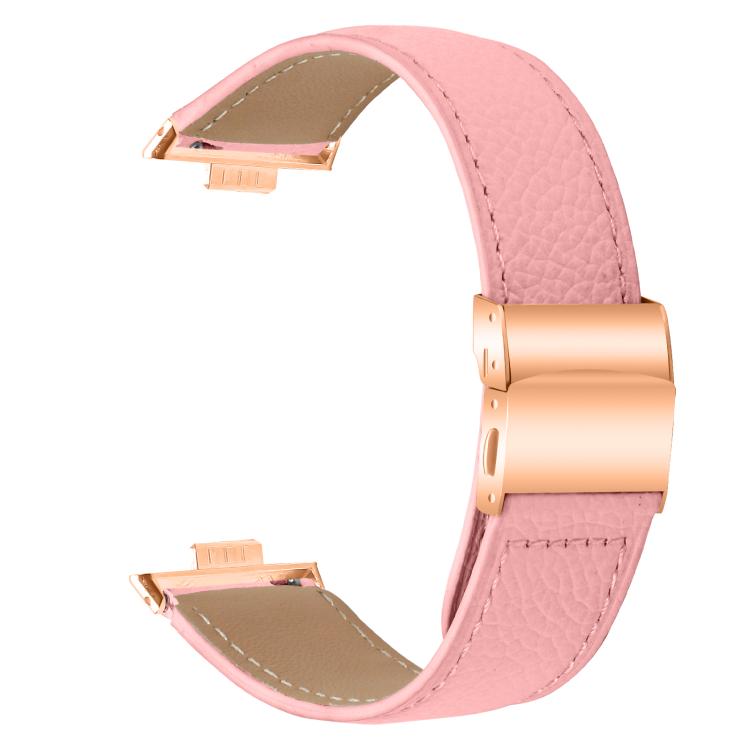 For Huawei Watch Fit 4 / Fit 4 Pro / Fit 3 Lychee Texture Rose Gold Turtle Back Buckle Leather Watch Band(Pink) - free shipping - PMC TechLife - Order now!