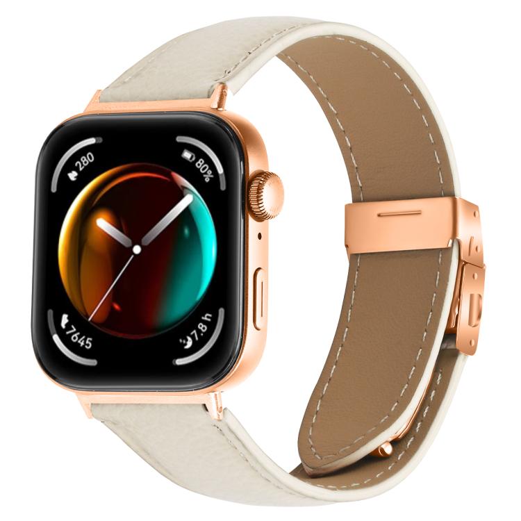 For Huawei Watch Fit 4 / Fit 4 Pro / Fit 3 Lychee Texture Rose Gold Turtle Back Buckle Leather Watch Band(Creamy White) - free shipping - PMC TechLife - Order now!