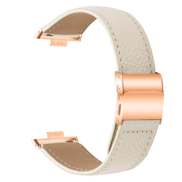 For Huawei Watch Fit 4 / Fit 4 Pro / Fit 3 Lychee Texture Rose Gold Turtle Back Buckle Leather Watch Band(Creamy White) - free shipping - PMC TechLife - Order now!