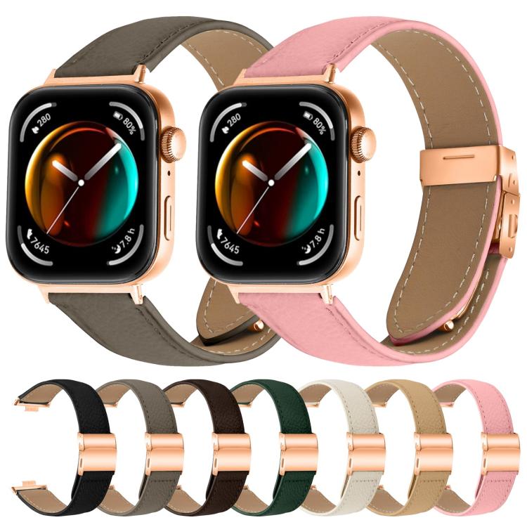 For Huawei Watch Fit 4 / Fit 4 Pro / Fit 3 Lychee Texture Rose Gold Turtle Back Buckle Leather Watch Band(Camel) - free shipping - PMC TechLife - Order now!