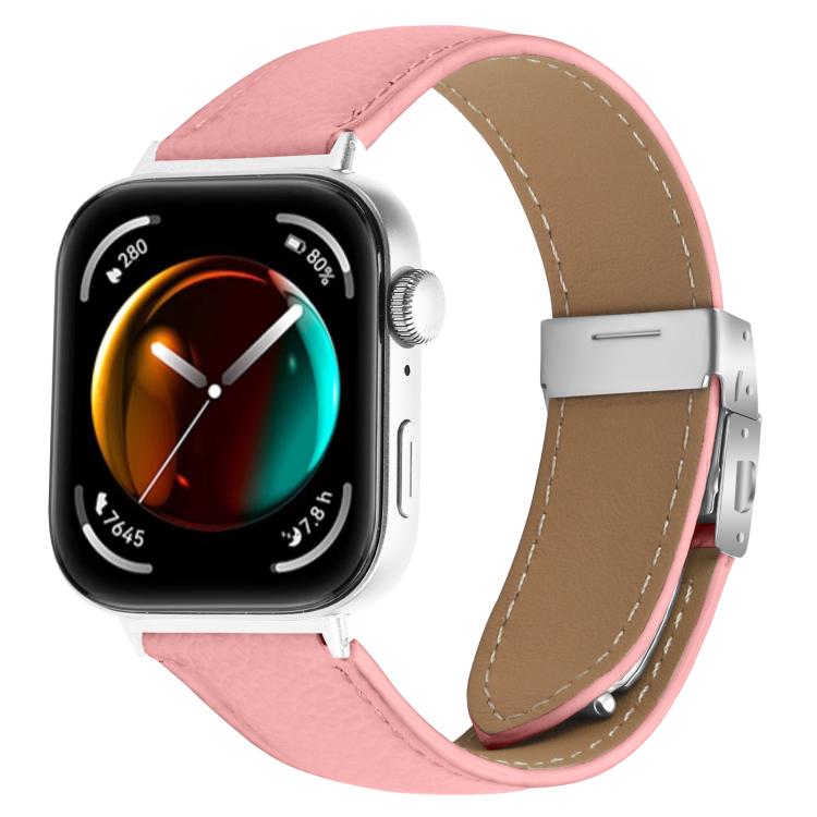 For Huawei Watch Fit 4 / Fit 4 Pro / Fit 3 Lychee Texture Silver Turtle Back Buckle Leather Watch Band(Pink) - free shipping - PMC TechLife - Order now!