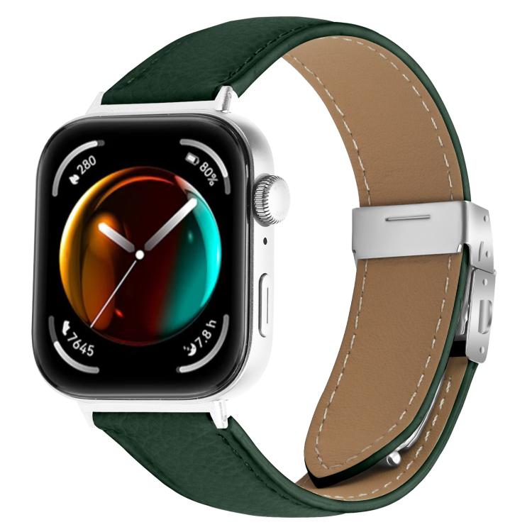 For Huawei Watch Fit 4 / Fit 4 Pro / Fit 3 Lychee Texture Silver Turtle Back Buckle Leather Watch Band(Green) - free shipping - PMC TechLife - Order now!