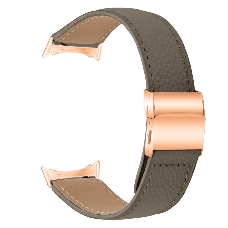 For Google Pixel Watch / Watch 2 / 3 41mm Lychee Texture Rose Gold Turtle Back Buckle Leather Watch Band(Gray) - free shipping - PMC TechLife - Order now!