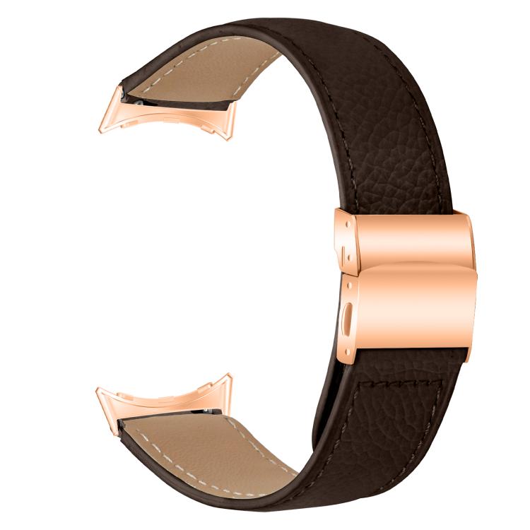 For Google Pixel Watch / Watch 2 / 3 41mm Lychee Texture Rose Gold Turtle Back Buckle Leather Watch Band(Coffee Color) - free shipping - PMC TechLife - Order now!