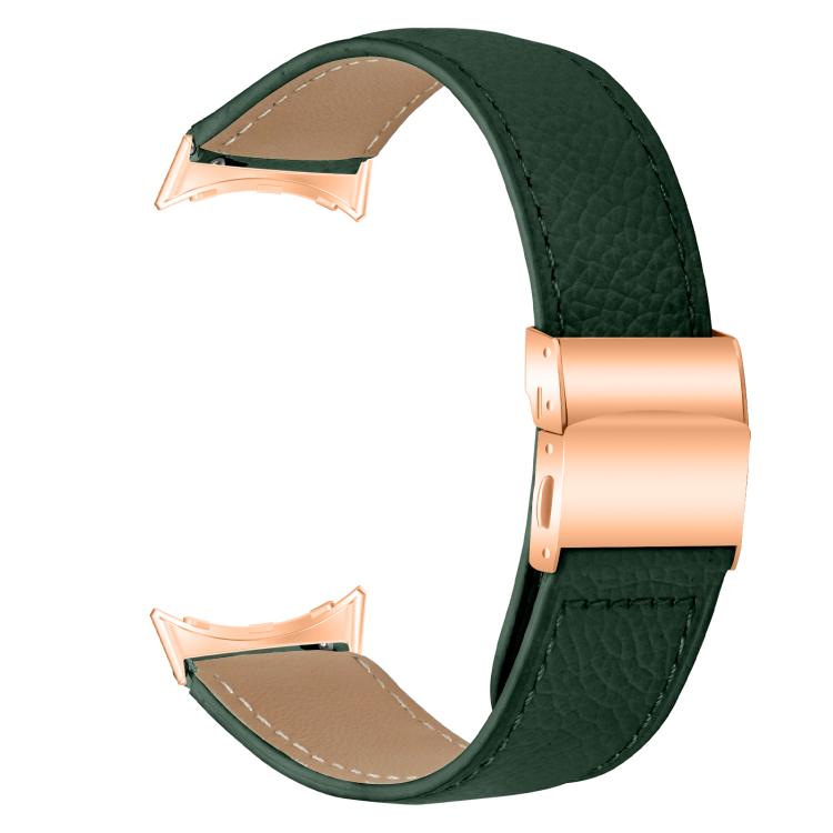 For Google Pixel Watch / Watch 2 / 3 41mm Lychee Texture Rose Gold Turtle Back Buckle Leather Watch Band(Green) - free shipping - PMC TechLife - Order now!