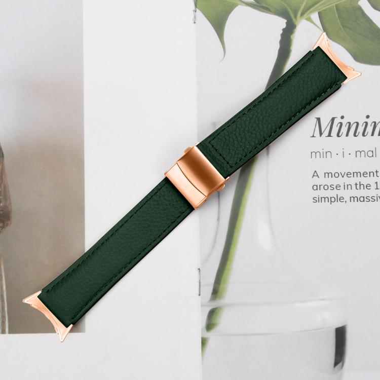 For Google Pixel Watch / Watch 2 / 3 41mm Lychee Texture Rose Gold Turtle Back Buckle Leather Watch Band(Green) - free shipping - PMC TechLife - Order now!