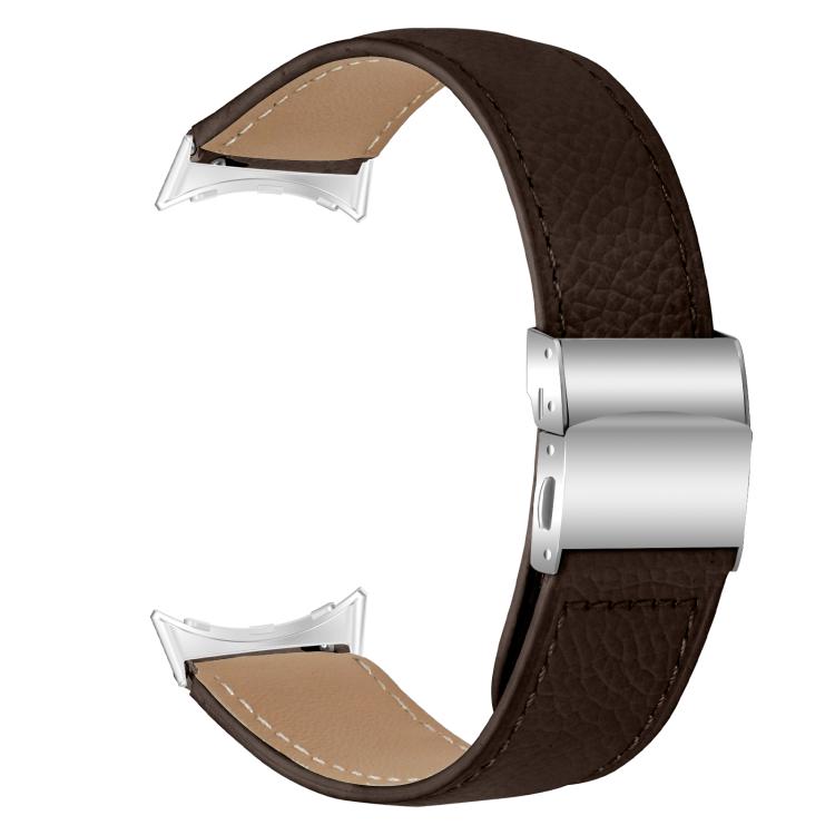 For Google Pixel Watch / Watch 2 / 3 41mm Lychee Texture Silver Turtle Back Buckle Leather Watch Band(Coffee Color) - free shipping - PMC TechLife - Order now!