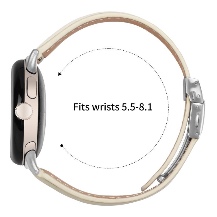 For Google Pixel Watch / Watch 2 / 3 41mm Lychee Texture Silver Turtle Back Buckle Leather Watch Band(Creamy White) - free shipping - PMC TechLife - Order now!