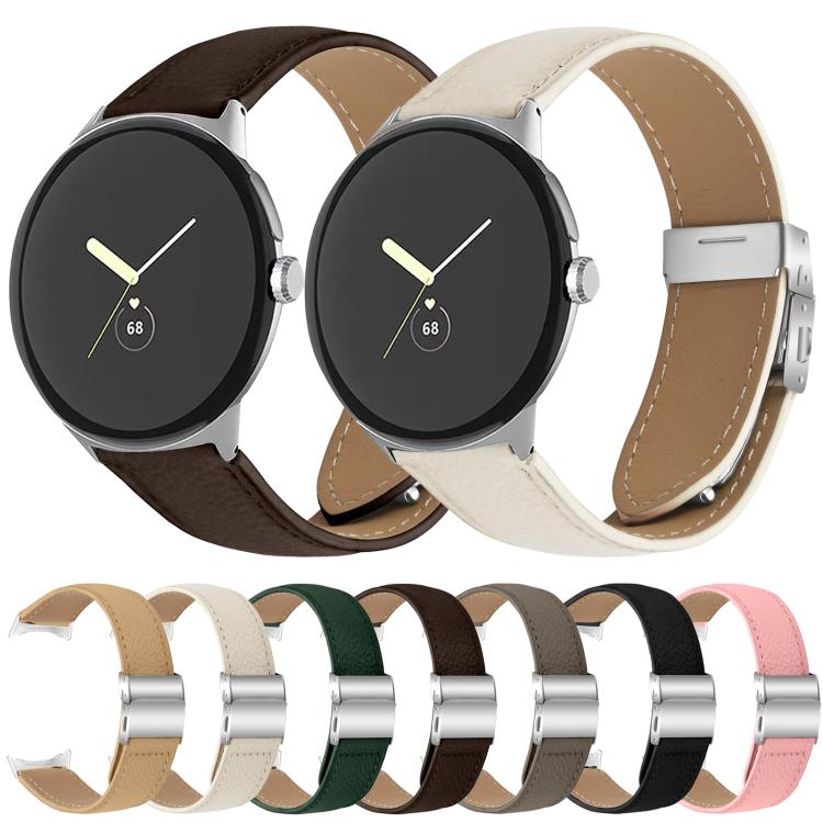 For Google Pixel Watch / Watch 2 / 3 41mm Lychee Texture Silver Turtle Back Buckle Leather Watch Band(Pink) - free shipping - PMC TechLife - Order now!