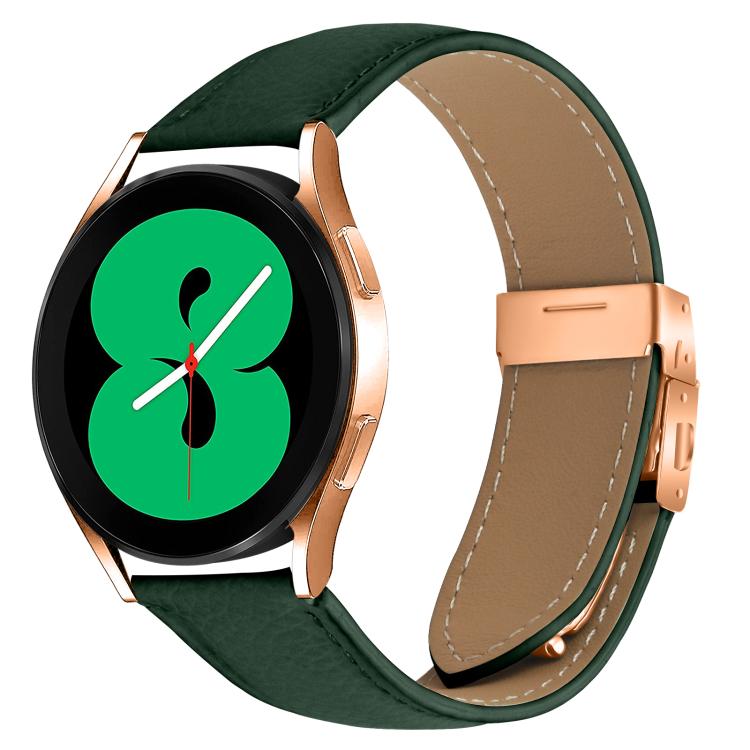 20mm Lychee Texture Rose Gold Turtle Back Buckle Leather Watch Band(Green) - free shipping - PMC TechLife - Order now!