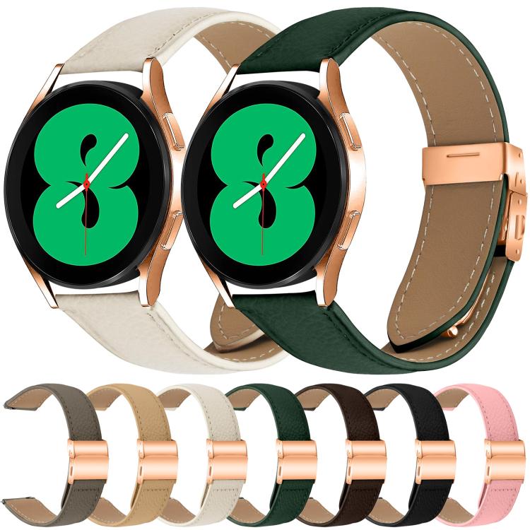 20mm Lychee Texture Rose Gold Turtle Back Buckle Leather Watch Band(Creamy White) - free shipping - PMC TechLife - Order now!