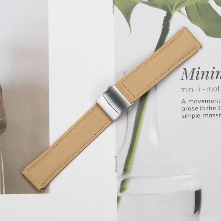 20mm Lychee Texture Silver Turtle Back Buckle Leather Watch Band(Camel) - free shipping - PMC TechLife - Order now!