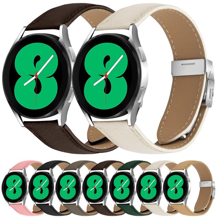 20mm Lychee Texture Silver Turtle Back Buckle Leather Watch Band(Green) - free shipping - PMC TechLife - Order now!