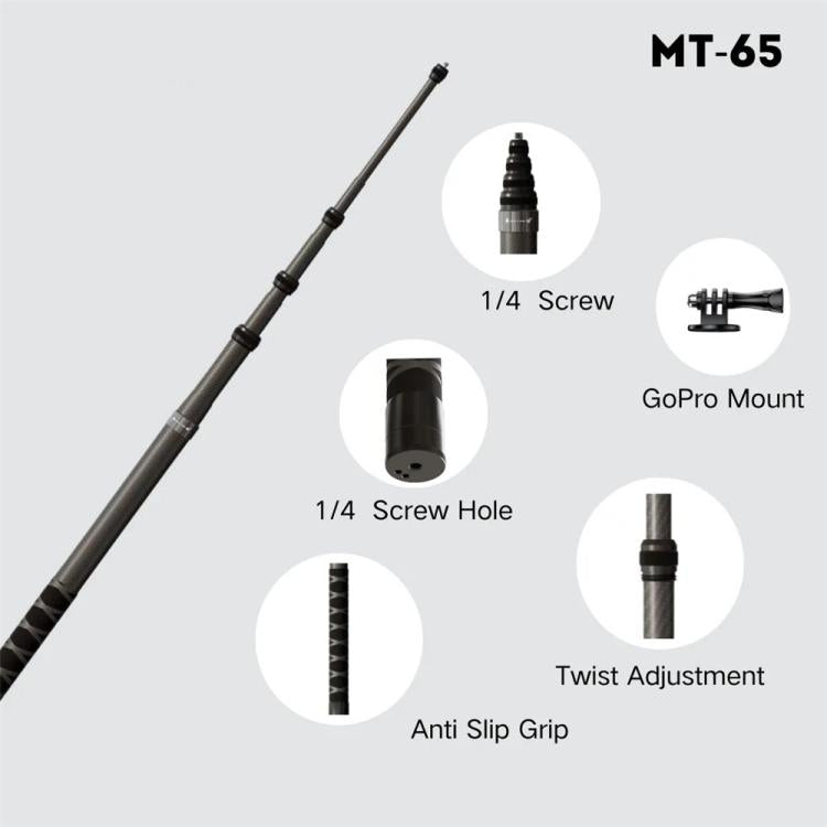 JMARY MT-65 For Action Cameras 3m Carbon Fiber Selfie Stick Monopod 5 Section Extension Pole - free shipping - PMC TechLife - Order now!